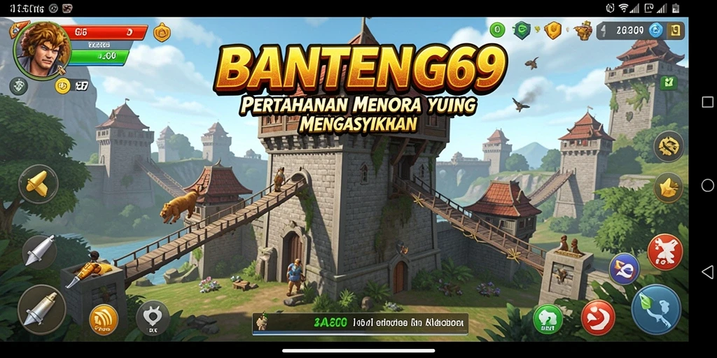 Tangkapan layar gameplay BANTENG69 menampilkan momen seru saat mempertahankan menara.