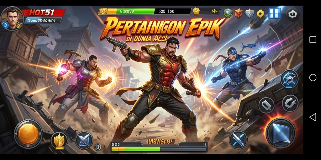 Screenshot HOT51 menampilkan aksi pertempuran intens dalam Game Action.