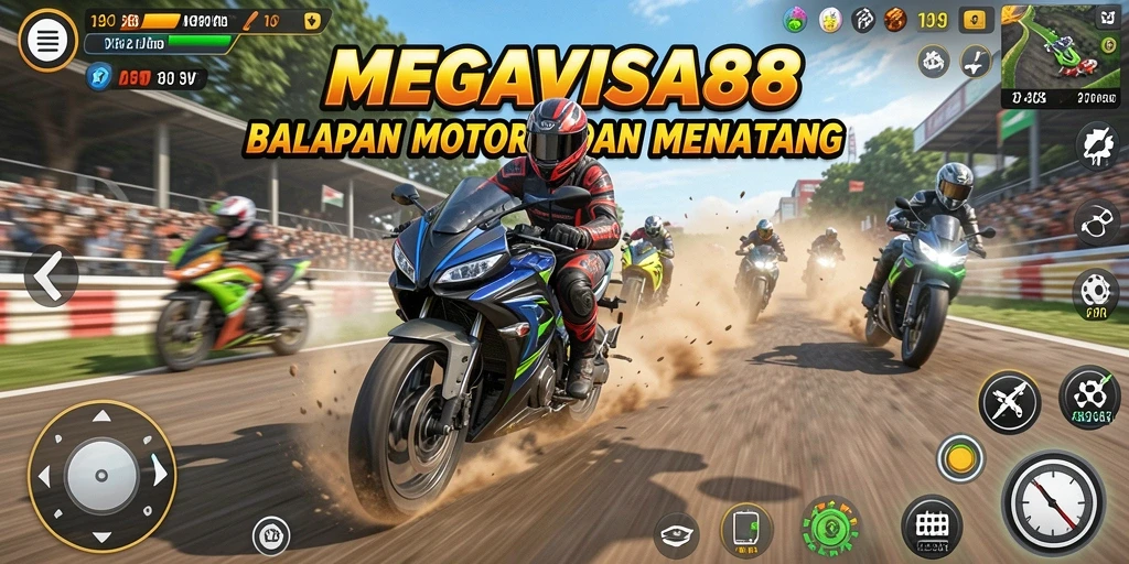 Tampilan menarik gameplay seru dari MEGAVISA88 saat balapan motor.