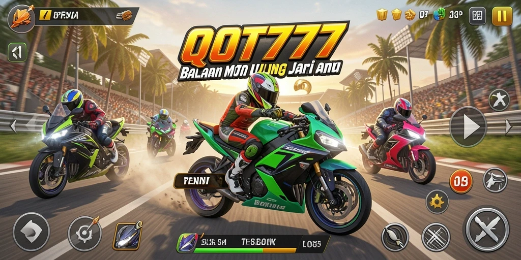 Screenshot menampilkan gameplay balapan motor yang seru dan mendebarkan.