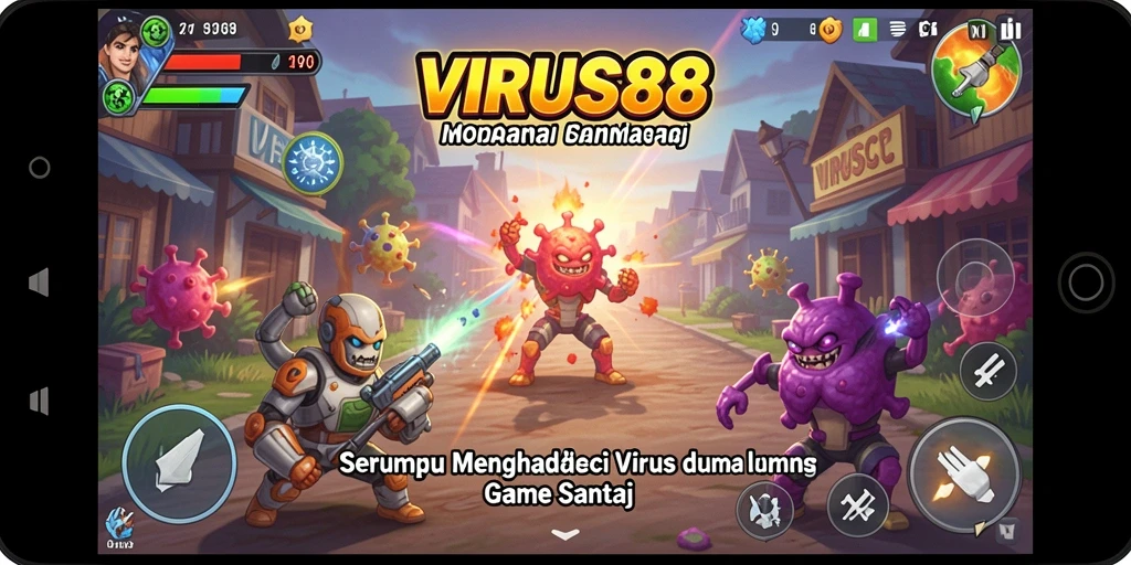 Tangkapan layar utama VIRUS88 menampilkan gameplay yang mengasyikkan dan berwarna.